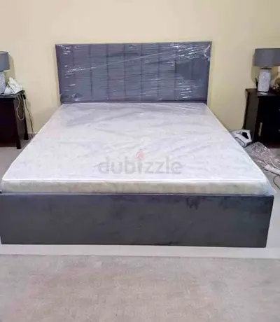 King bed frame with mattress - grey, like new