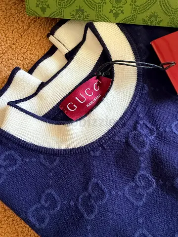 Women GG navy knit Top with GG pattern Stretchable - size 36-39