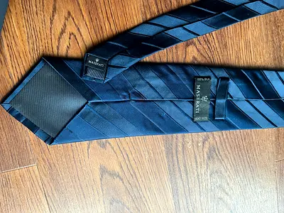 Navy Maserati 100% silk tie - classic diagonal stripe - Hand Made