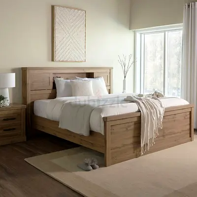 Solid Wood King Bed Frame with Headboard and Footboard - Brown, Excellent Condition