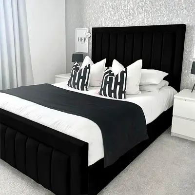 New Customise Black Upholstered Double Bed Frame - Premium Quality