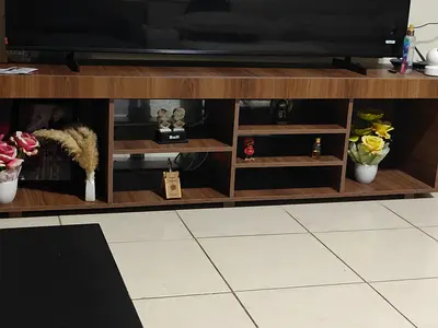 Wooden TV Entertainment Unit with Open Shelves - Good Condition