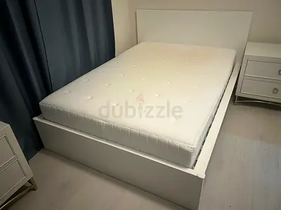White Minimalist Double Bed Frame with Mattress