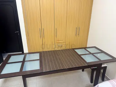 Extandable 6-8 chairs Dark Wood Dining Table with Frosted Glass Inlays - Solid  Sturdy without chair
