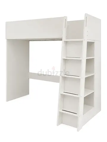 White Wooden Loft Bed with Built-in Ladder and Shelves - Single/Study Loft
