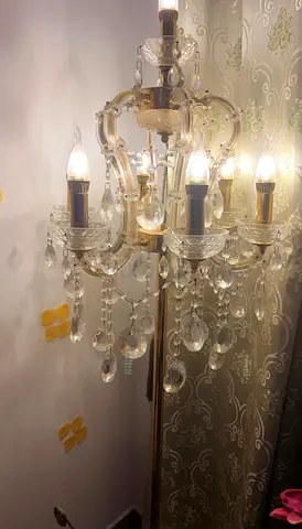 Crystal Chandelier Floor Lamp with Hanging Prisms - Elegant Accent Light