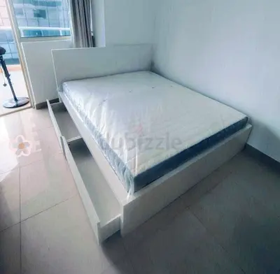 IKEA Malam queen bed frame with 2 storage drawers underneath and with IKEA mattress 160×200cm