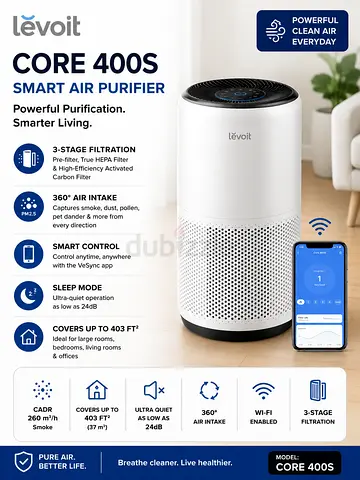 Levoit Core 400S Smart Air Purifier - Excellent Condition