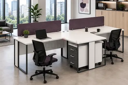 Two Person L Shape Office Workstation with Storage Drawers | Modern Workstation UAE
