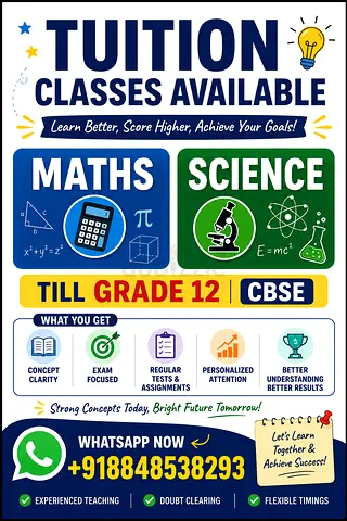 Maths/Science private tutorial classes till grade 12 CBSE