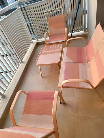 Set of 3 Outdoor outdoor Chairs with Side Table - Pink Stripe