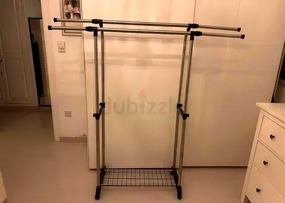 Adjustable Double Rail Clothes Garment Rack with Bottom Shelf