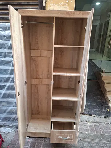 Light Wood Wardrobe with Shelves and Hanging Rail - Good Condition