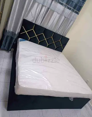Queen bed frame with mattress - modern upholstered headboard