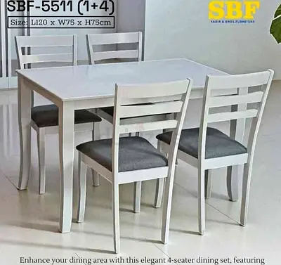 White 4-Seater Dining Table Set with Cushioned Chairs