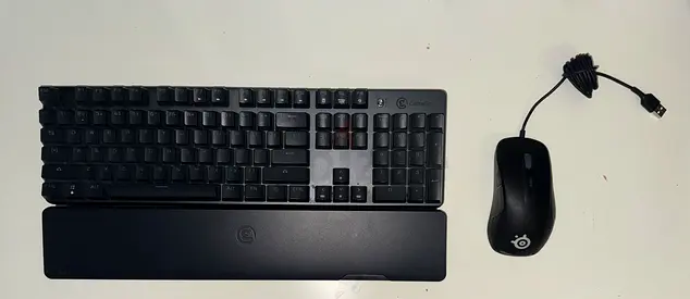 Logitech wireless keyboard with wrist rest + SteelSeries wired mouse + rk61 mini keyboard