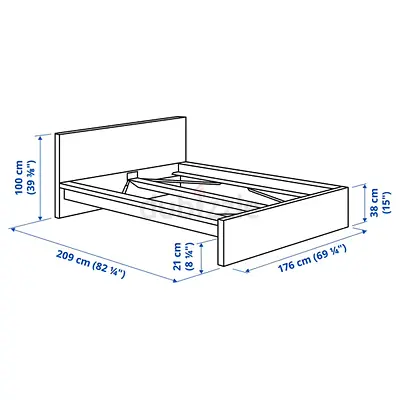 King Size Wooden Bed Frame with Headboard (approx. 160x200 cm)