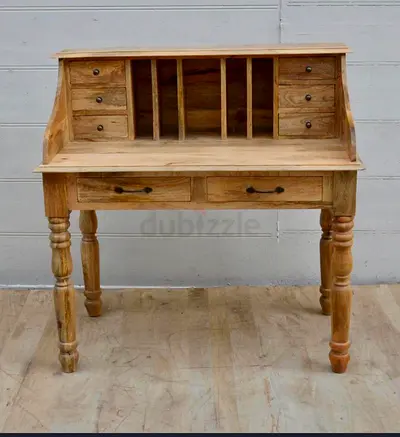 Solid Wood Secretary Desk with Drawers and Cubby Shelves