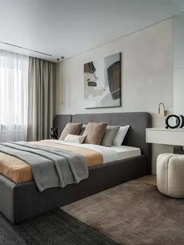 Modern Upholstered Platform Bed with Headboard - Dark Grey, Queen