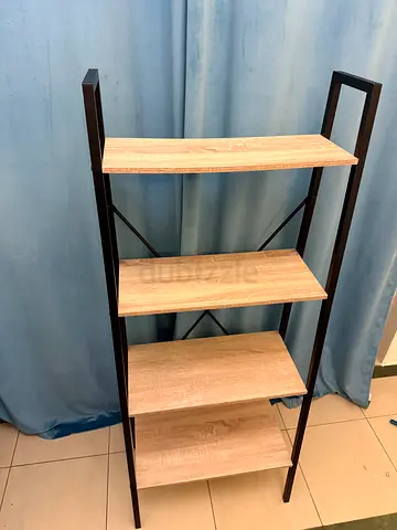 4-Tier Ladder Shelf Unit - Wood Finish with Black Frame