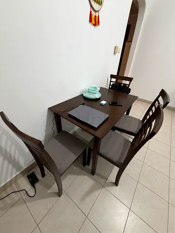 Modern Wooden Dining Table with Four Matching Chairs