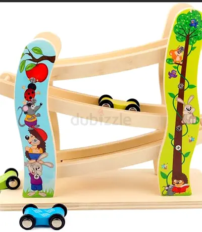 Wooden Race Track Toy with 3 Cars - Stacking Ramp Racer