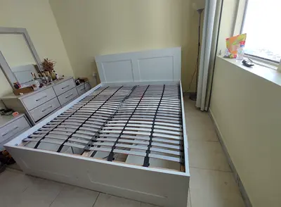IKEA brimnessqueen size 160×200cm bed frame with headboard+ 4 big storage drawers with IKEA mattress