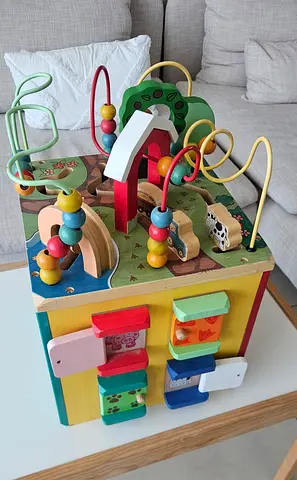 URGENT Sale - Wooden Activity Cube with Bead Maze and Busy Board - Good Condition