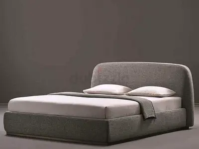 Dark gray linen soft corner curved queen bed