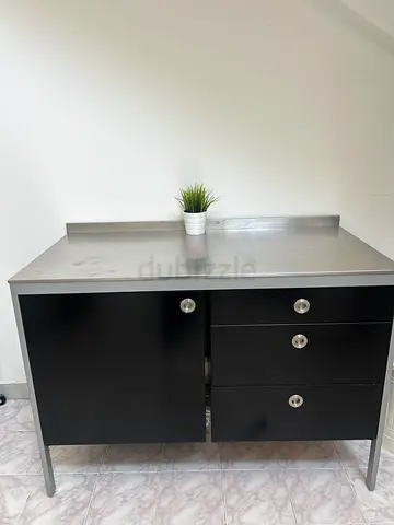 Black and Silver Office Storage Cabinet with Drawers and Doors