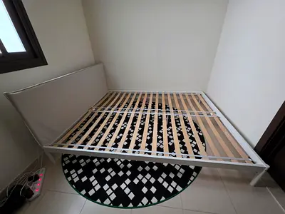 Metal Bed Frame with Padded Headboard - Queen Size