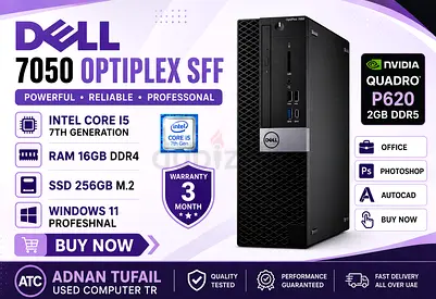 DELL OPTIPLEX 7050 SFF INTEL CORE I5 7TH GENERATION RAM 16GB DDR4 SSD 256GB NVME NVIDIA QUADRO P620