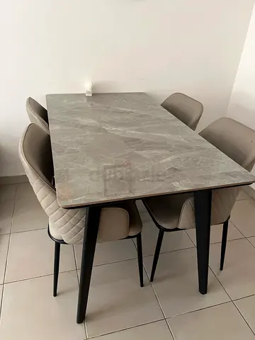 Modern Grey Marble Finish Dining Set with 4 Chairs