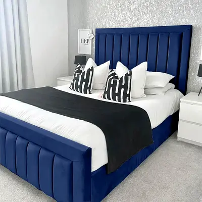 New Customise Blue Velvet Upholstered King Bed - Cash on delivery