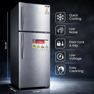 Geepas 200L Double Door Defrost Refrigerator With Grip Handle, GRF2209SXE