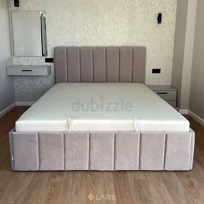 Modern Grey Upholstered Bed Frame with Headboard - Queen
