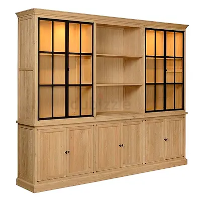 Large Oak Display Cabinet with Glass Doors and Storage Base