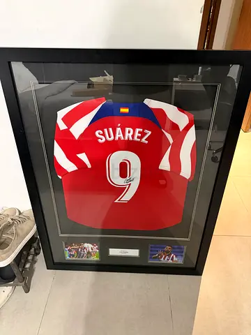 Framed Luis Suárez Signed Football Jersey —athletico Madrid , Ready to Hang