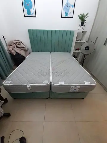 Twin adjustable divan bed base with headboard and two single mattresses - flawless condition