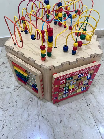 Wooden Activity Cube with Bead Maze and Learning Panels