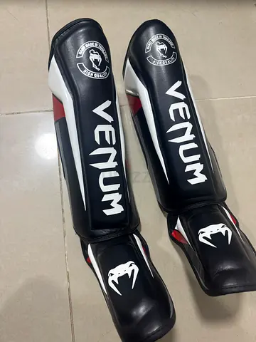 Venum Elite Shin Guards - Black and White