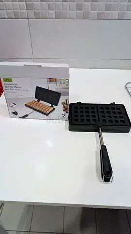 Handheld Aluminum Waffle Maker (Stovetop) - Non-stick, 2-square Waffles