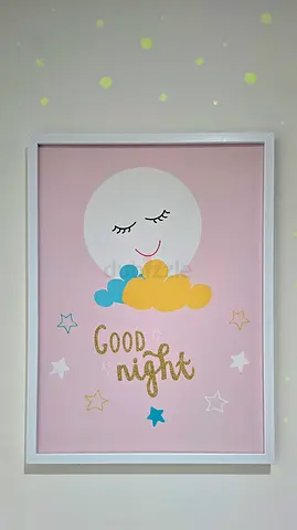 Framed Good Night Nursery Wall Art - Pink Moon Design