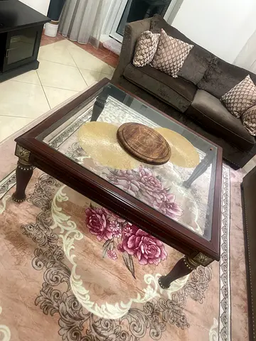 Classic solid Wooden Square Coffee Table with Glass Top