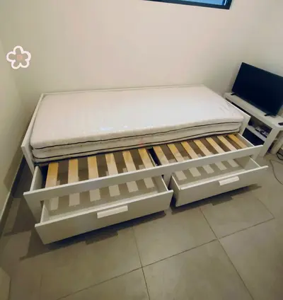 Ikea brimness Day bed frame with 2 big storage drawers underneath and with 2 Ikea mattresses