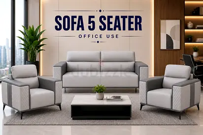 Modern 5 Seater Office Sofa Set – Grey Leather Reception Sofa for UAE Offices