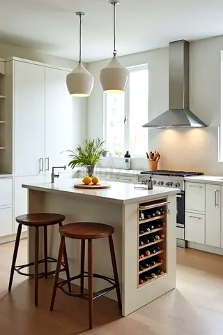 Modern kitchen island with built-in wine rack