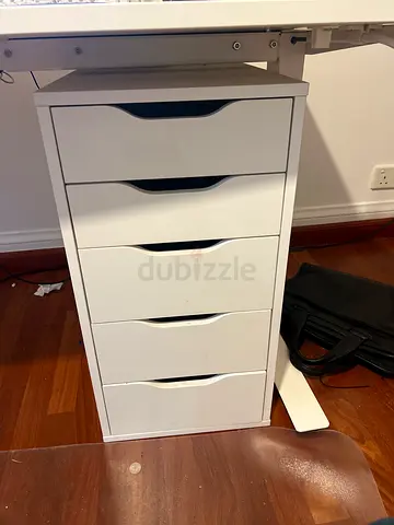 Slim white 5-drawer storage cabinet - good condition