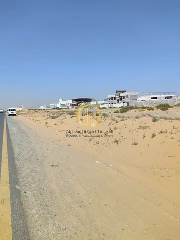 For sale: industrial land in Sharjah, Al Sajaa, opposite Al Hanoo Al Jaleel area. Area: 18,084 sq ft, on two streets, front and back, 36 meters each.