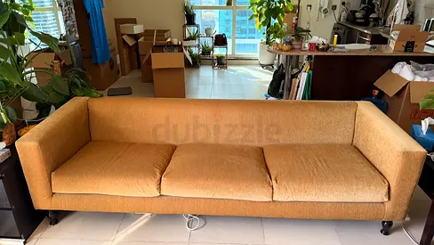 3-seater mustard fabric sofa in good condition